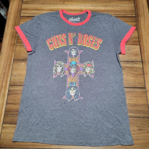 Bravado SS Dark Grey w/ Red Trim Tee "Guns N' Roses" Cross - Size Large - Picture 2 of 4